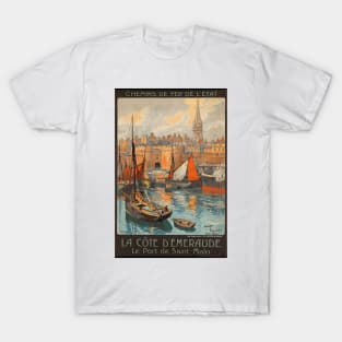 La Cote d'Emeraude - Port of Saint Malo  - Vintage French Railway Travel Poster T-Shirt